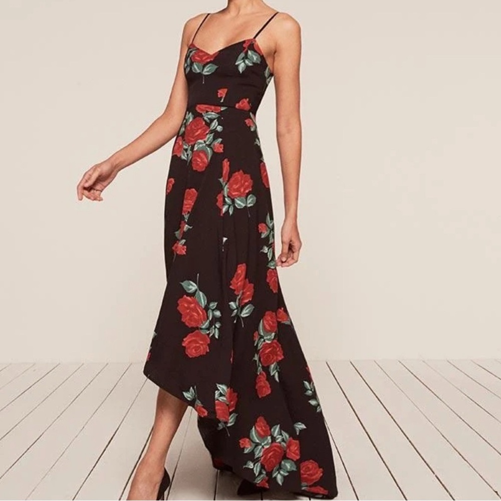 Reformation Sorrento Dress in Hera | Color: black red | Size 8 | Roses high low - Picture 4 of 8